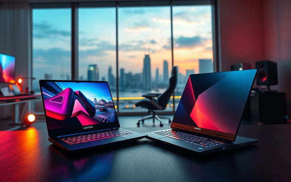 Gaming laptop comparison guide showing premium and budget models with RTX graphics