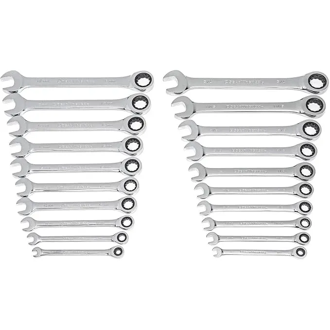 GearWrench 20-Piece Ratcheting Combination Wrench Set — Editor's Choice GearWrench 20-piece ratcheting combination wrench set in organized storage tray