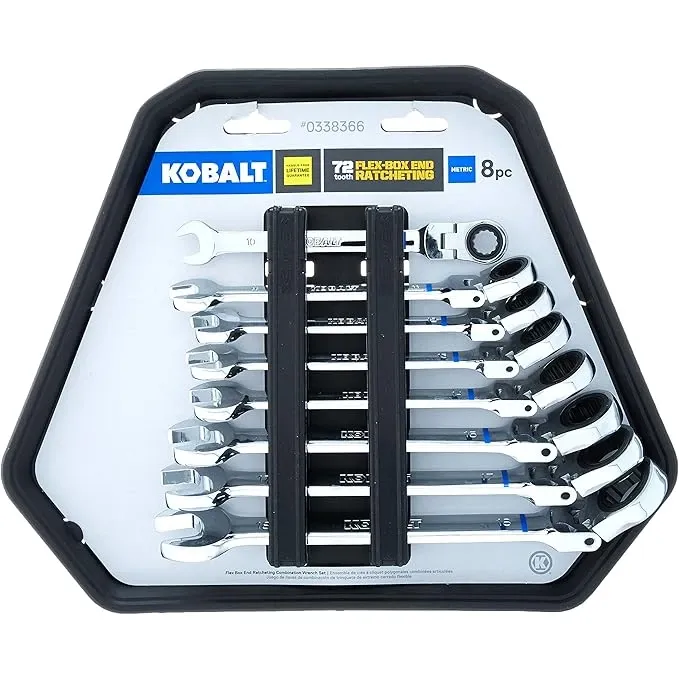 Kobalt Double-Sided Metric Combination Wrench Set — Space-Saving Design Kobalt double-sided metric combination wrench set showing unique dual-size space-saving design