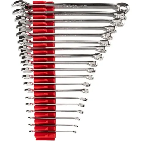 TEKTON long pattern combination wrench set with SAE sizes in roll-up storage pouch