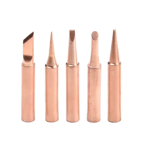 900M soldering iron tips 5-piece copper heating element set showing different tip shapes for DIY work
