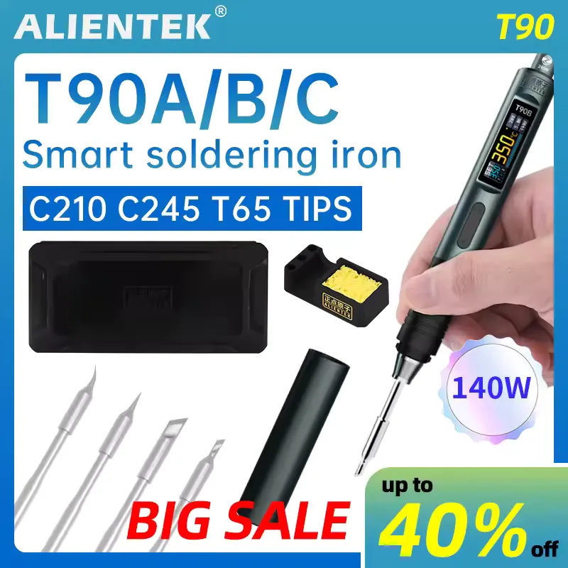 ALIENTEK T90B smart soldering iron upgraded model showing enhanced display and precision controls