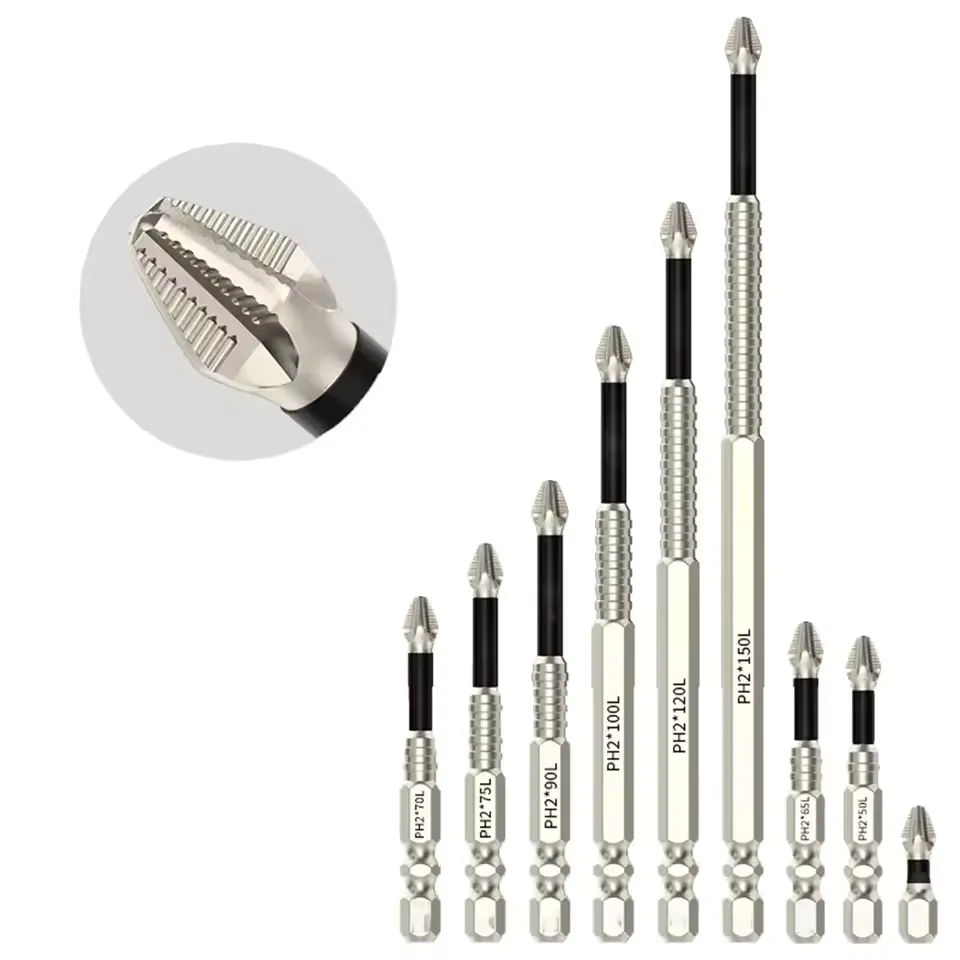 Alloy steel magnetic screwdriver with 1/4 inch hex shank PH2 tip and anti-slip grip for heavy-duty precision work