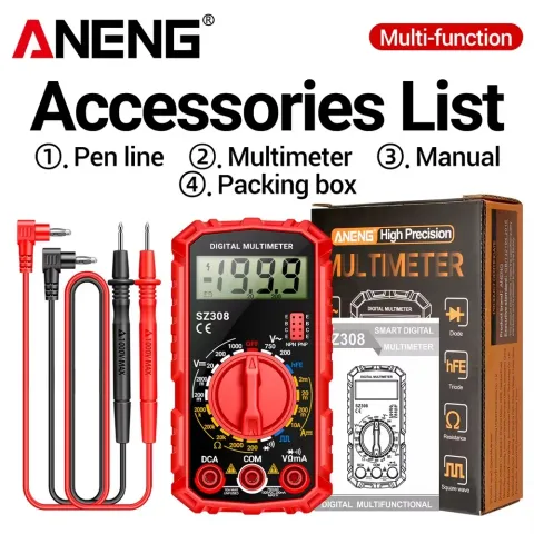ANENG SZ308 digital multimeter with LCD backlight display showing measurement reading