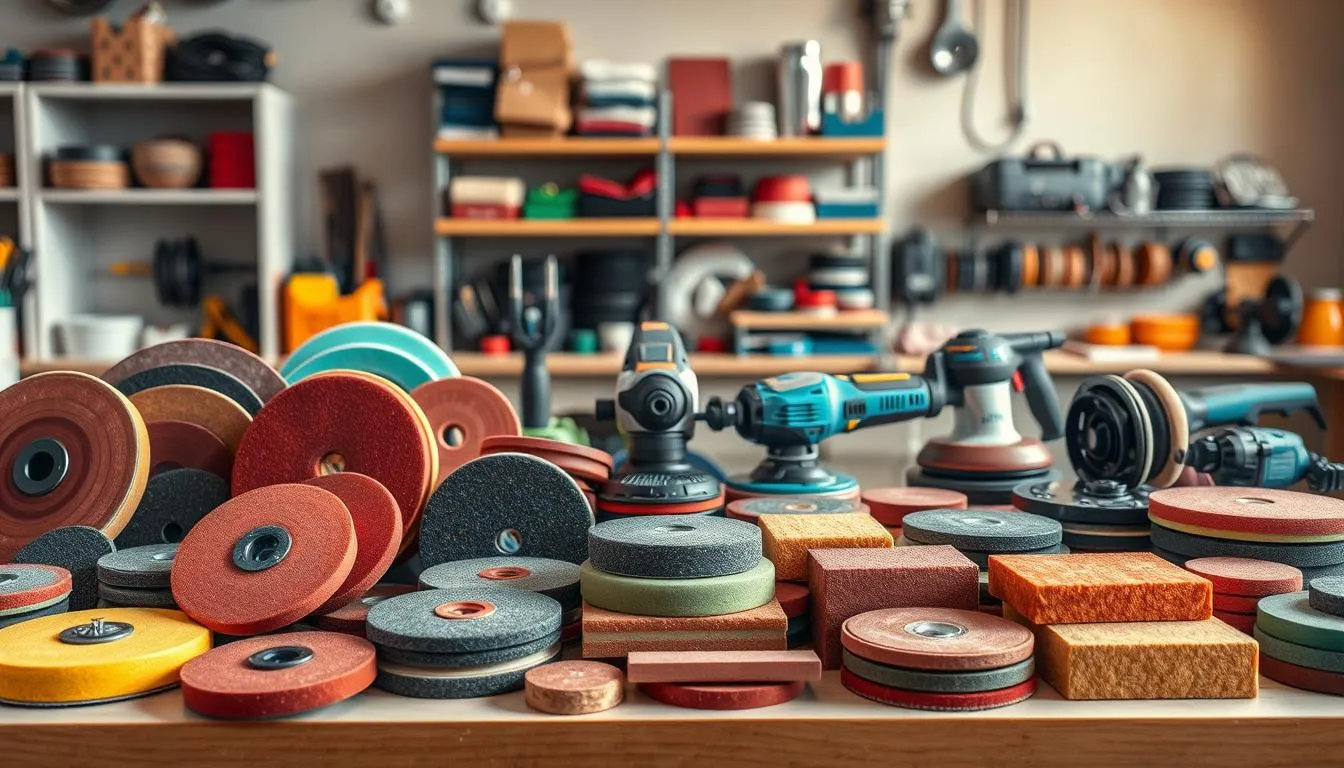 Best abrasive and polishing tools from AliExpress {year} on a workshop bench showing sandpaper and felt wheels