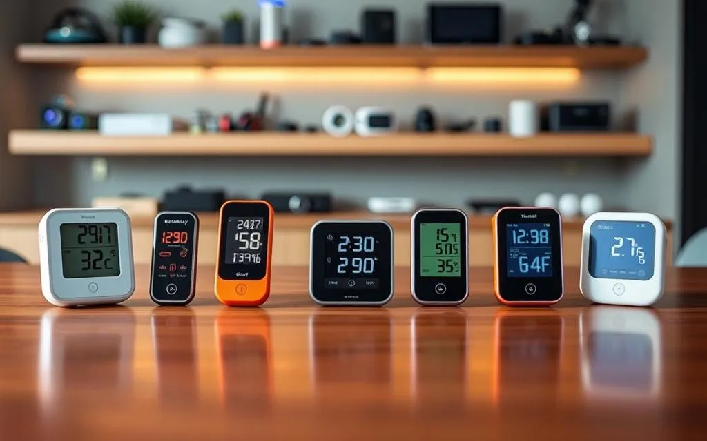 Best digital thermometers and air quality sensors from AliExpress {year} displayed on a home shelf