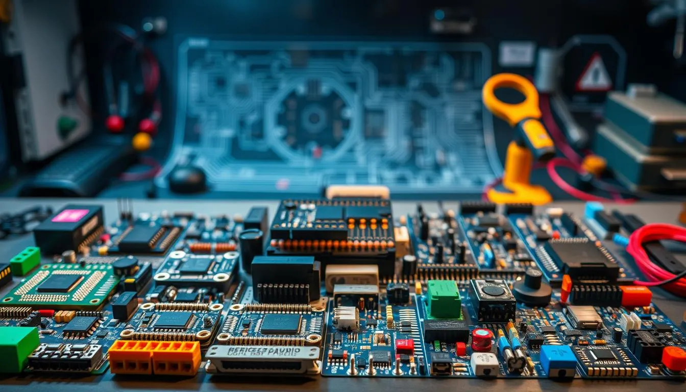 Best electronics modules and components from AliExpress {year} including SPI flash buck converters and LED lens on a maker workbench