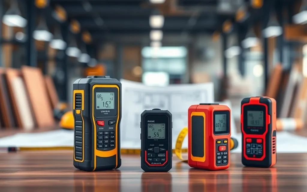 Best laser distance meters from AliExpress {year} on a construction site workbench showing MILESEEY and SNDWAY models