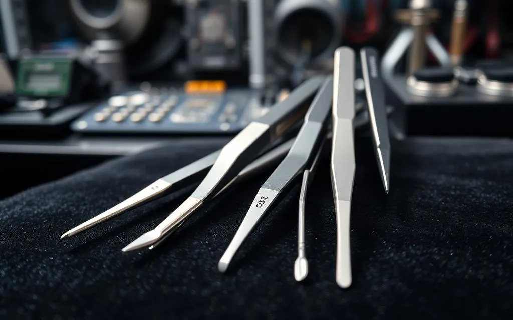 Best precision ESD and titanium tweezers from AliExpress {year} on an electronics repair workbench