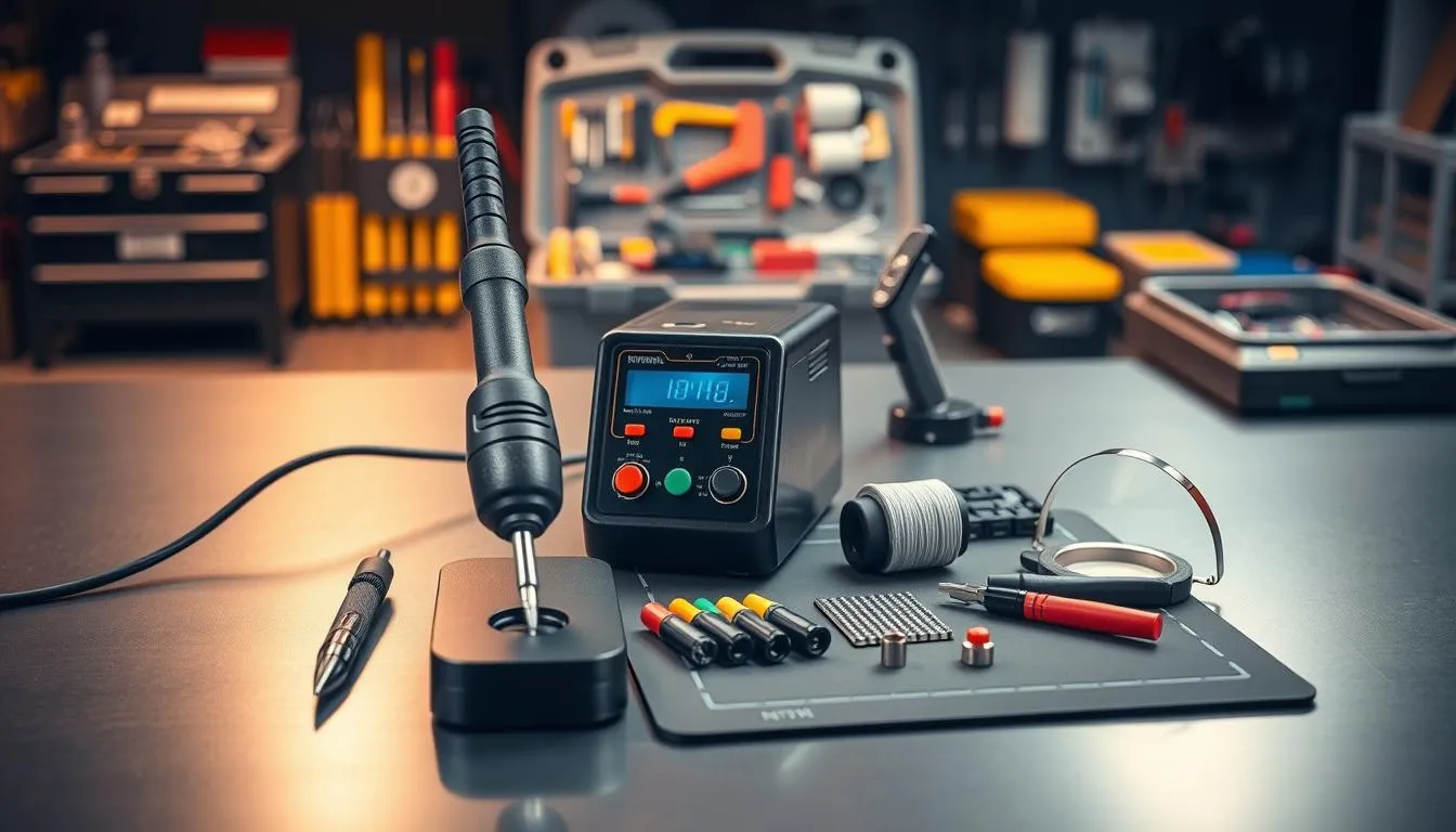 Best soldering accessories and PCB holders from AliExpress {year} on an organized electronics repair workbench