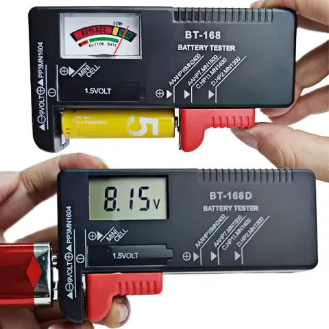BT-168D digital battery tester with clear LCD display showing battery charge level