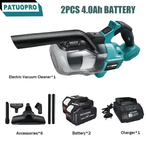 Cordless handheld vacuum cleaner compatible with Makita 18V batteries for shop floor workshop and job site debris cleanup
