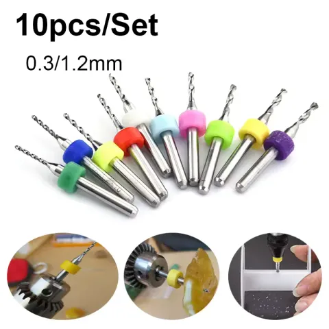 Micro PCB drill bits set 0.3mm to 1.2mm tungsten carbide 10 piece for circuit board through-hole work