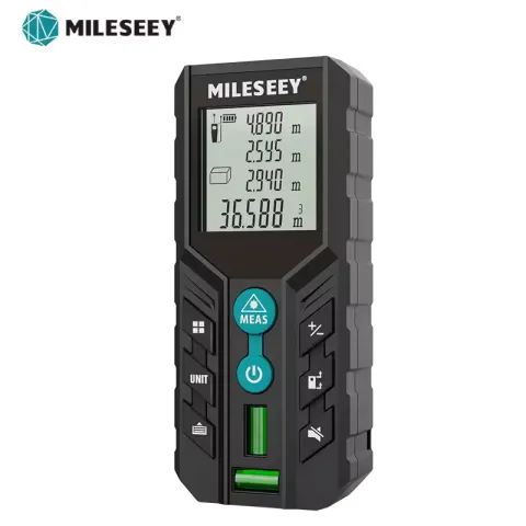 MILESEEY D2 laser distance meter with dual camera system for overlaying measurements on site photos