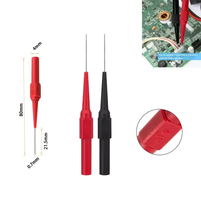 Multimeter test probes with needle piercing tips for non-destructive wire insulation testing