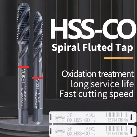 OKET HSS-Co spiral flute machine tap M2-M12 JIS standard with OX treatment and red ring identification