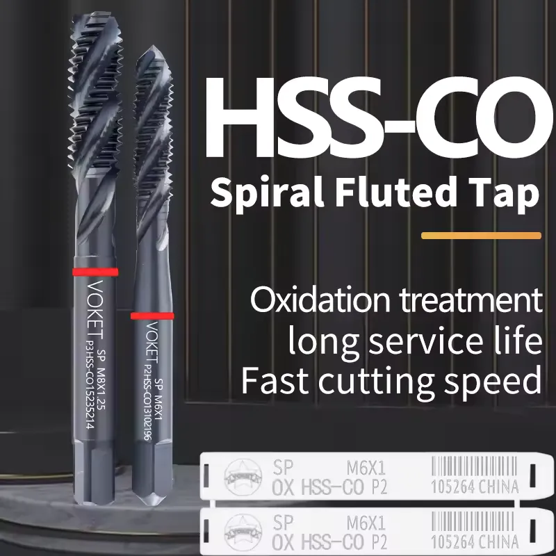 OKET HSS-Co Spiral Flute Machine Tap M2–M12 — Best Machine Tap OKET HSS-Co spiral flute machine tap M2-M12 JIS standard with OX treatment and red ring identification