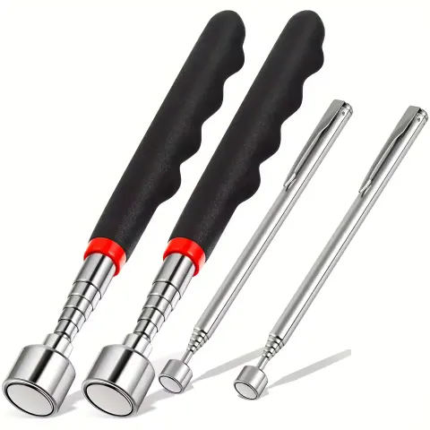 Telescopic magnetic pick-up tool fully extended showing reach capability for engine bay and confined space fastener retrieval