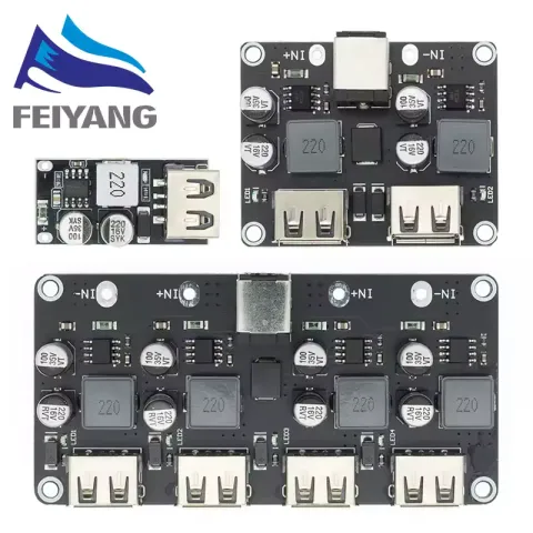 USB QC3.0 QC2.0 step-down buck converter module showing compact PCB for custom power bank and charging station builds