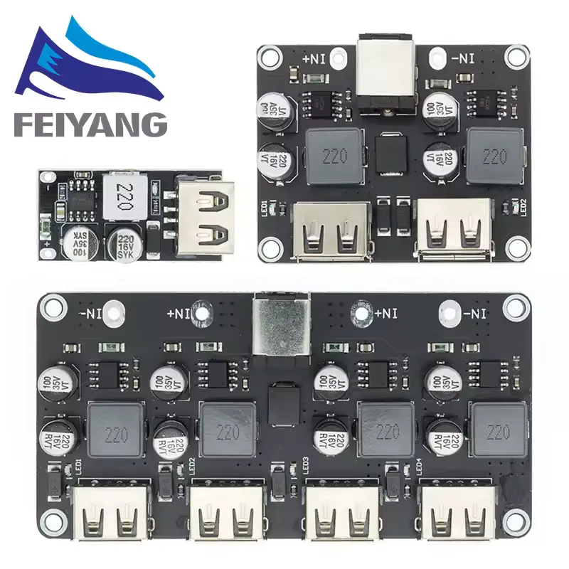 USB QC3.0 QC2.0 step-down buck converter module showing compact PCB for custom power bank and charging station builds