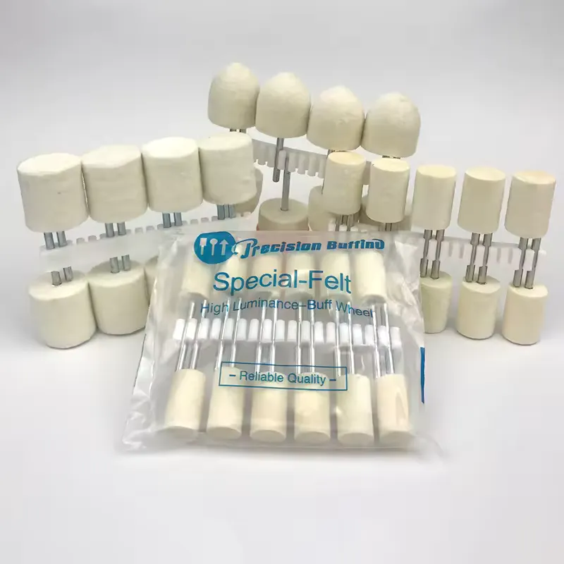 Versatile wool felt polishing wheel set 5 pieces with 2.35mm and 3mm shanks for rotary tool mirror finish polishing