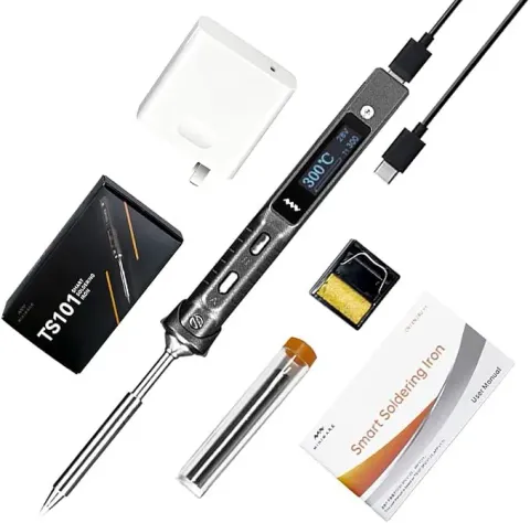 Miniware TS101 smart portable soldering iron with USB-C power and OLED screen